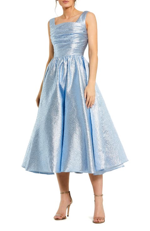 Shimmering Sleeveless Square Neck A-Line Dress