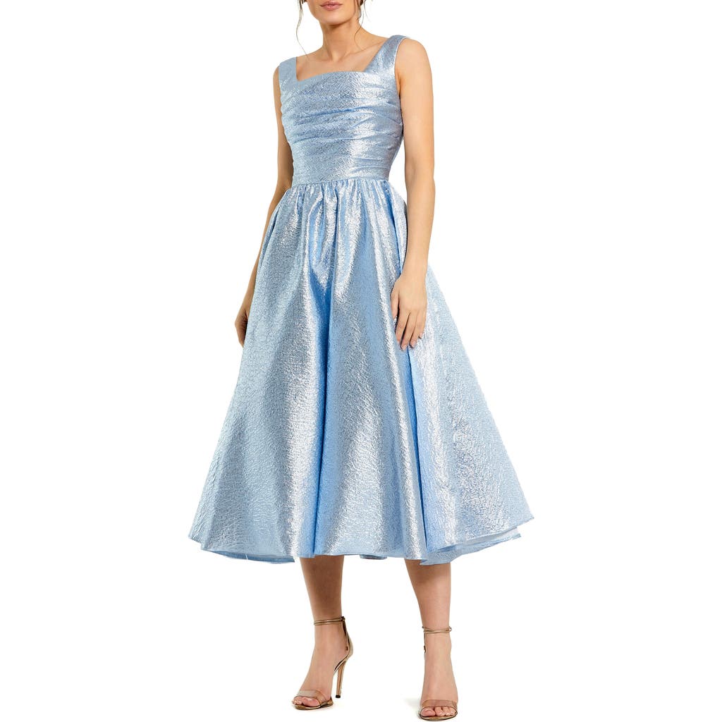 Mac Duggal Metallic A-line Midi Cocktail Dress In Ice Blue