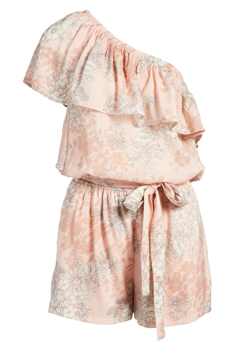 Ruffle One-Shoulder Romper, Alternate, color, BLUSH FLORAL