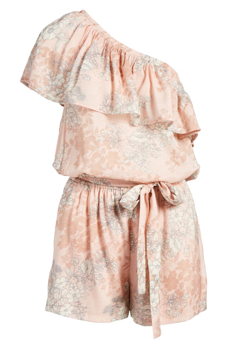 Mimi Chica Ruffle One-Shoulder Romper, Alternate, color, 