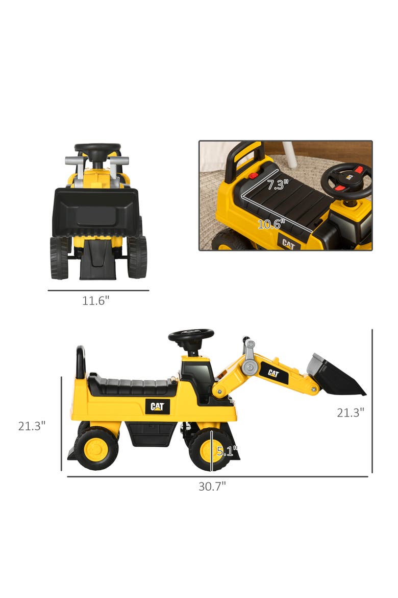 Kids Ride-On Excavator with Shovel, Horn, Storage, Alternate, color, Yellow
