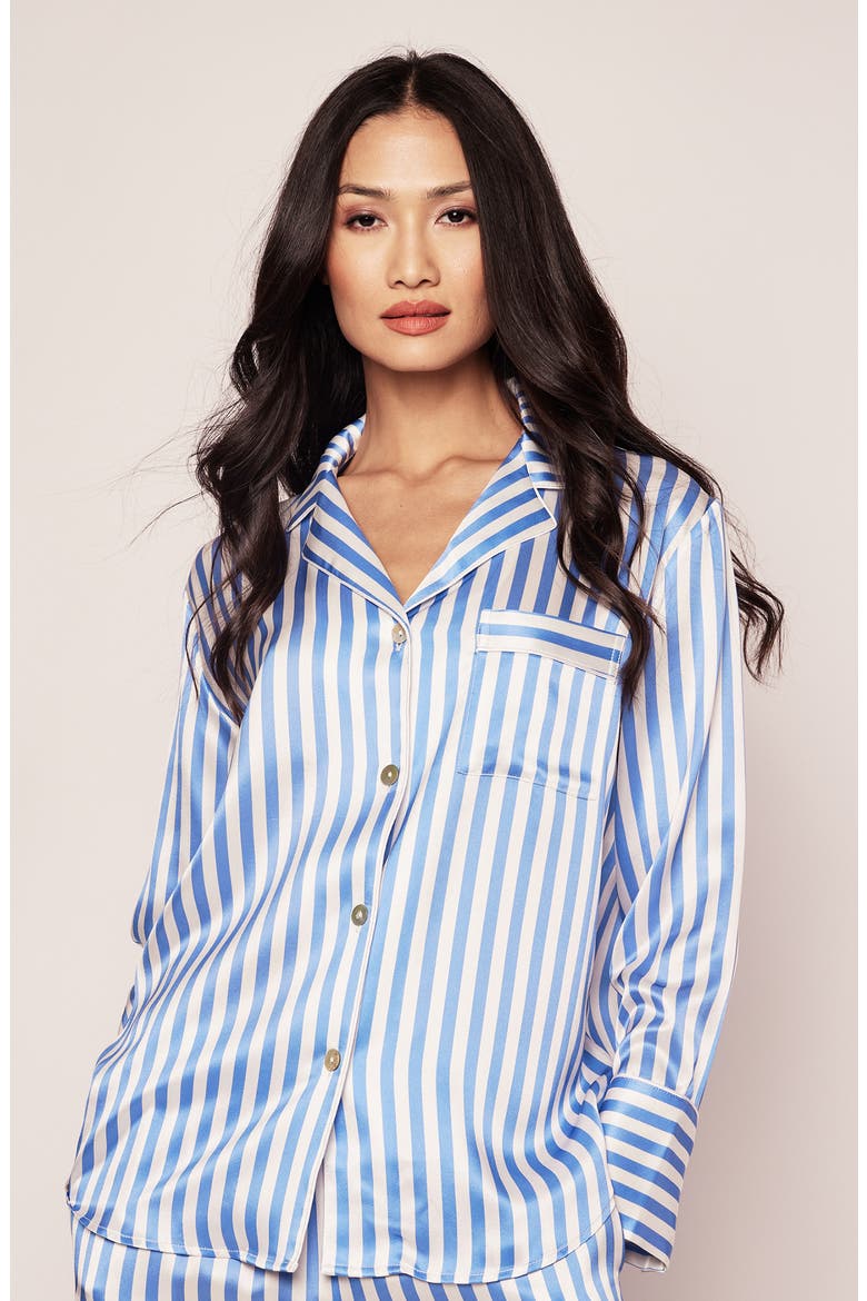 Stripe Mulberry Silk Pajamas, Alternate, color, BLUE