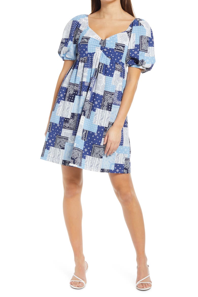 Patchwork Babydoll Dress, Main, color, BLUE MULTI