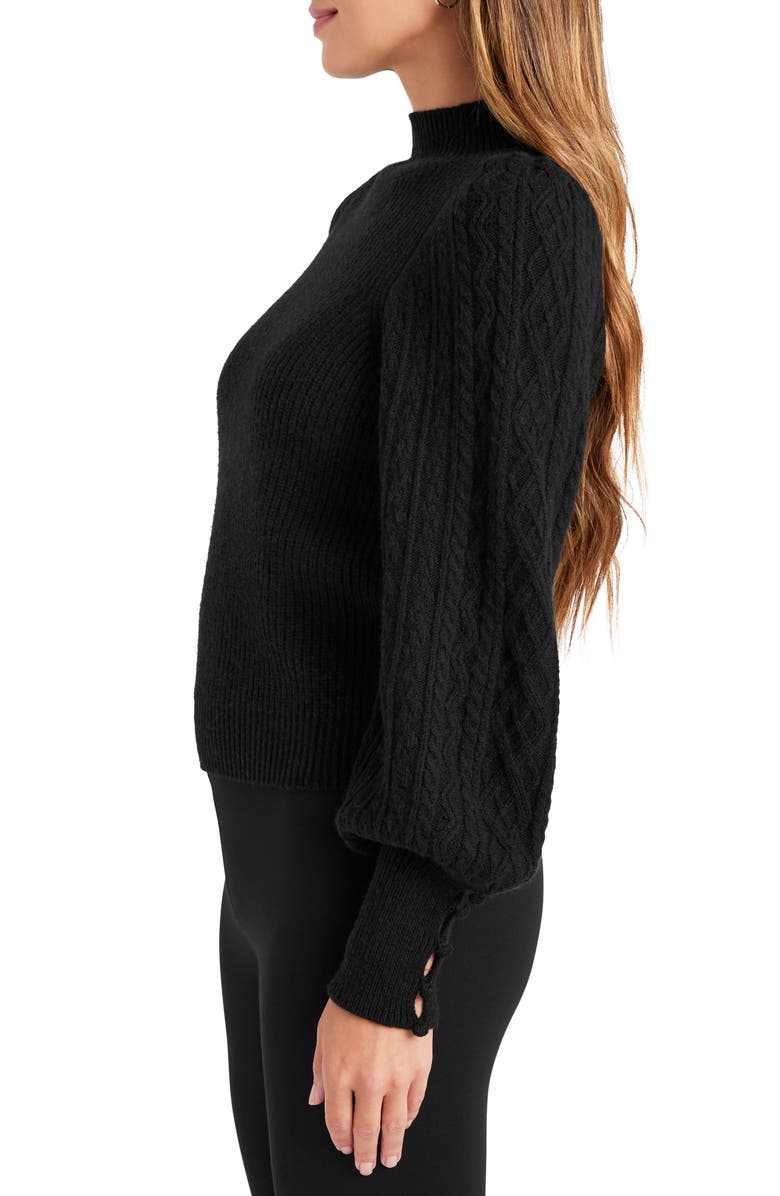 Splendid Jordyn Mock Neck Balloon Sleeve Sweater, Alternate, color, Black