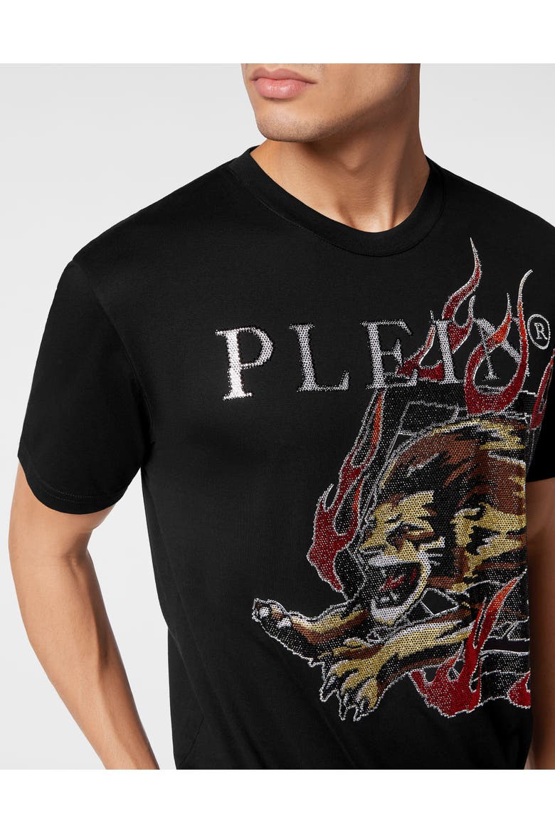 T-Shirt Round Neck Ss With Crystals Lion Circus Men, Alternate, color, black