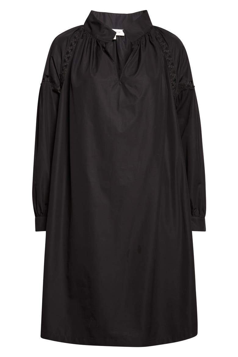 Soutache Trim Long Sleeve Organic Cotton Poplin Popover Dress, Alternate, color, BLACK