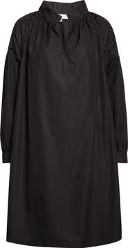 Lafayette 148 New York Soutache Trim Long Sleeve Organic Cotton Poplin Popover Dress