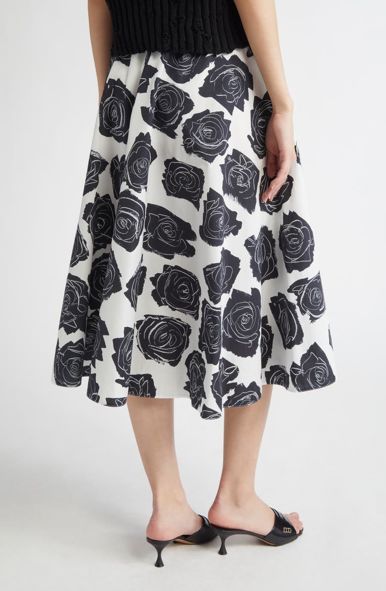 Marni Rose Print Cotton Midi Skirt, Alternate, color, Lily White