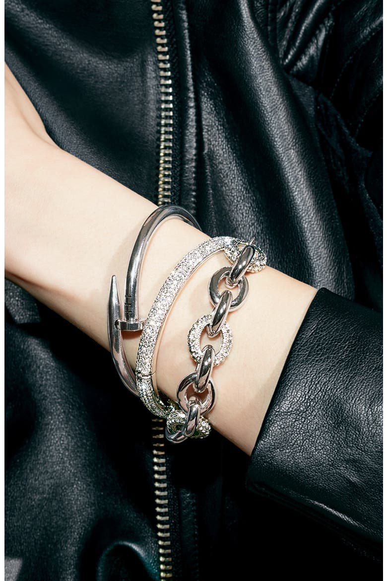 Link Bracelet, Alternate, color, HEMATITE/ JET