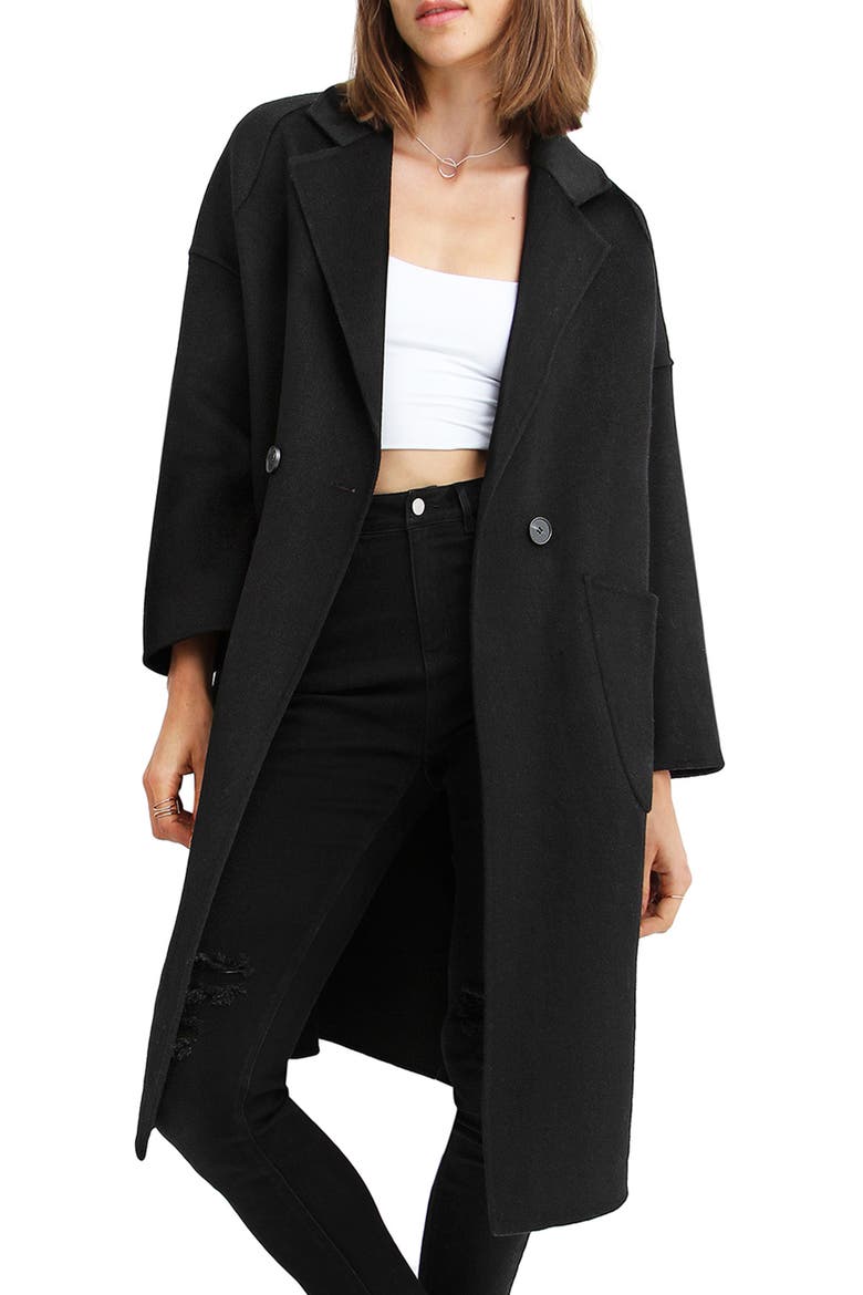 Publisher Double Breasted Wool Blend Coat, Main, color, BLACK