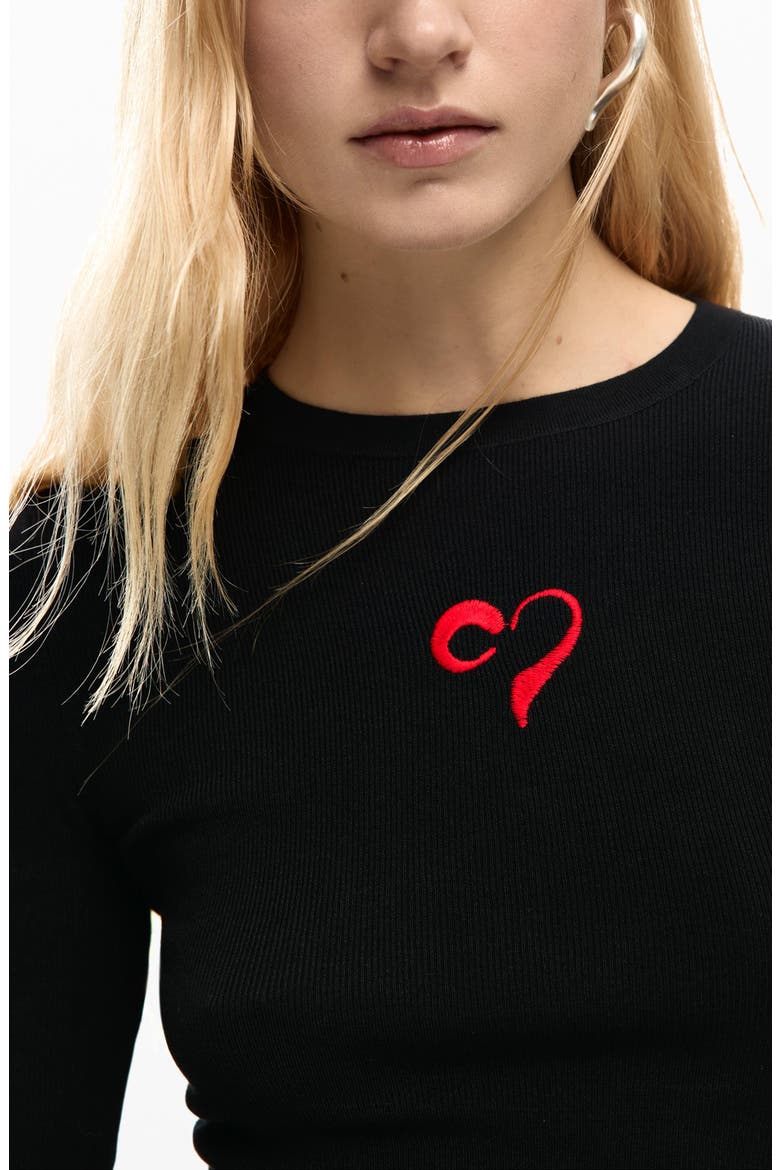 Floral Embroidery Long Sleeve T-Shirt, Alternate, color, BLACK