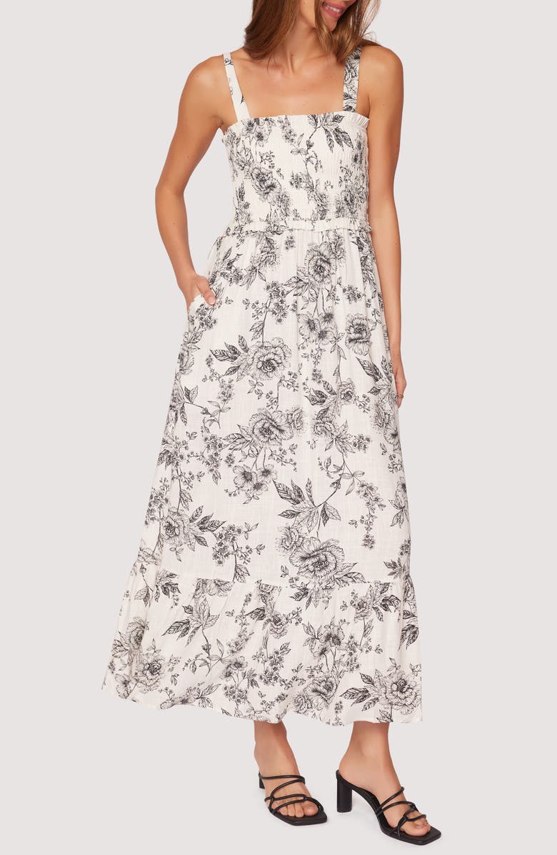 Lost + Wander Rose Haven Smocked Sleeveless Maxi Dress, Main, color, Off-White-Black