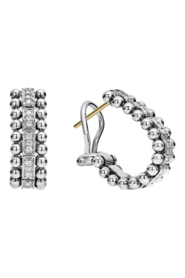Caviar Spark Diamond Oval Hoop Earrings, Main, color, SILVER/ DIAMOND