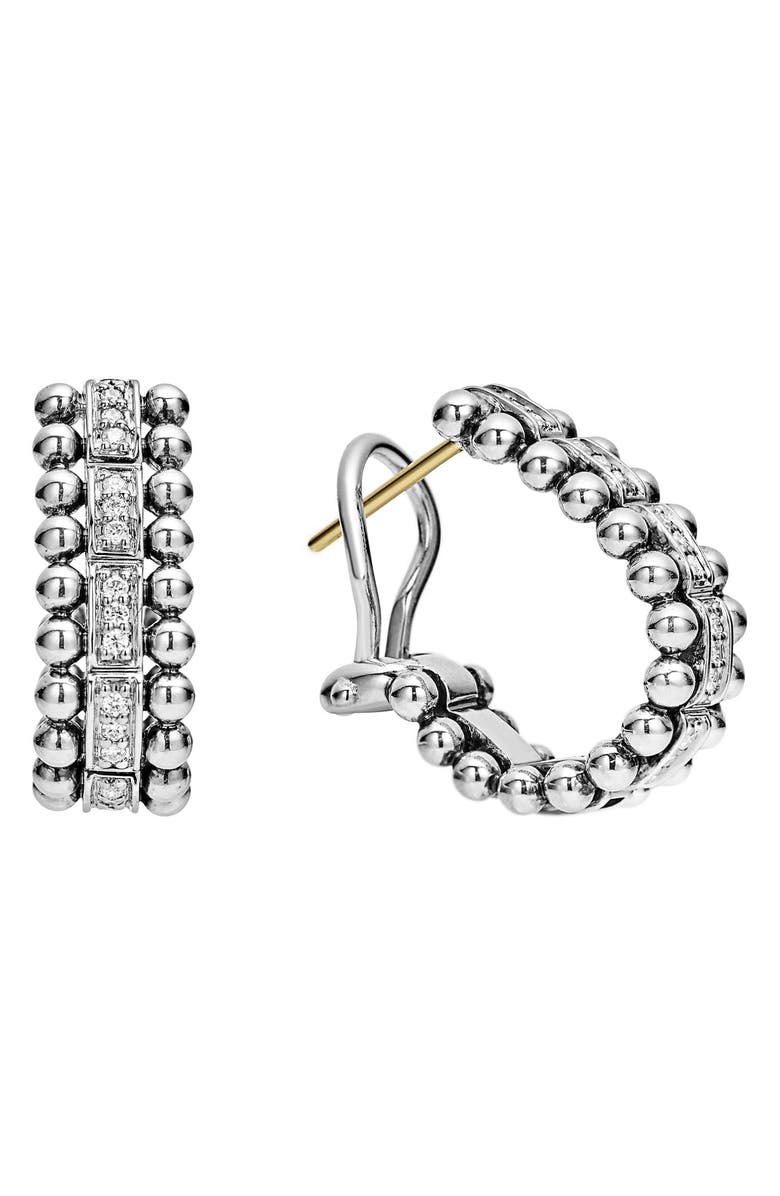 LAGOS Caviar Spark Diamond Oval Hoop Earrings, Main, color, Silver/ Diamond
