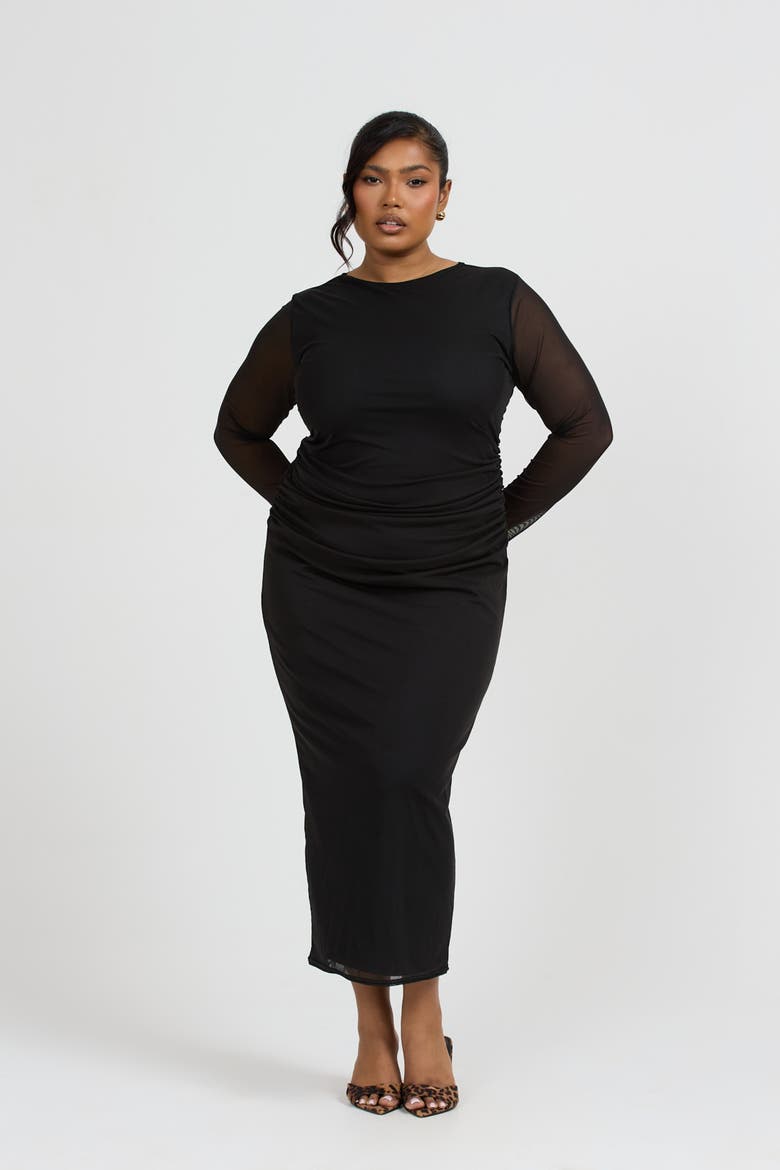 Curve Long Sleeved Midaxi Dress, Alternate, color, Black