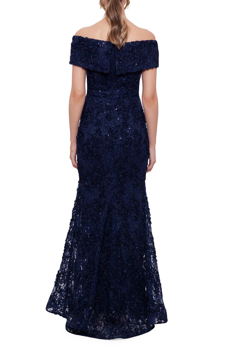 Off the Shoulder Embroidered Gown, Alternate, color, NAVY
