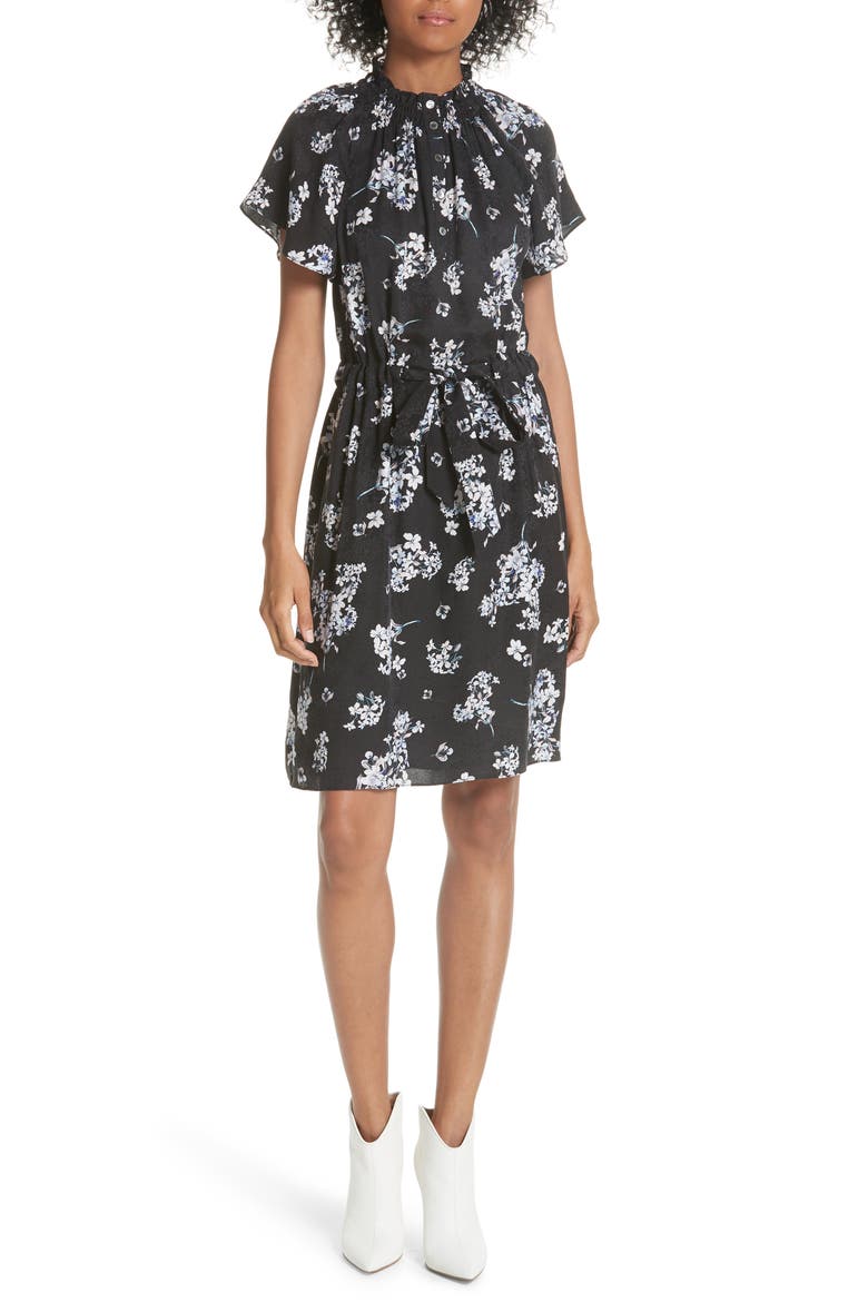 Hydrangea Silk Dress, Main, color, BLACK COMBO