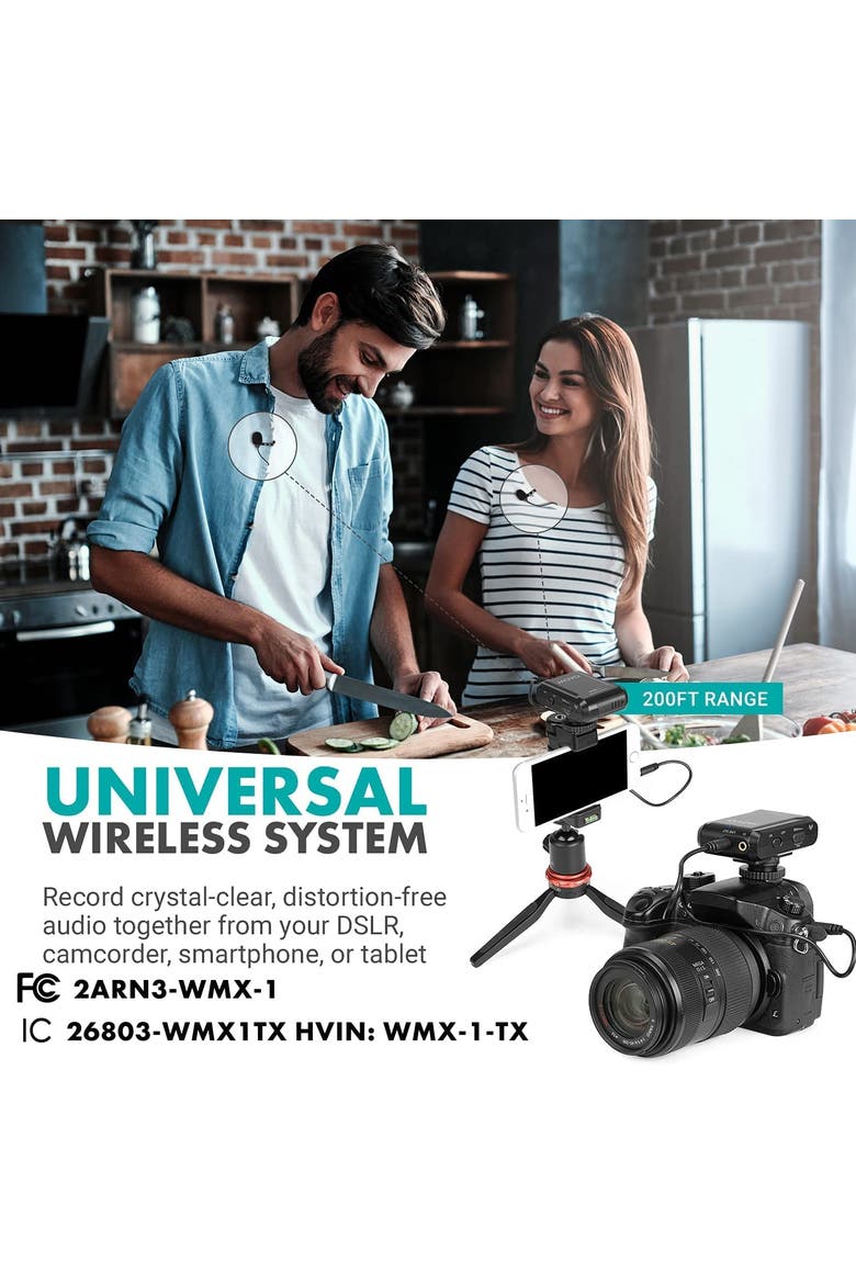WMX-1-DUO 2.4GHz Dual Wireless Lavalier Microphone System Compatible with Cameras and Smartphones, Alternate, color, Black