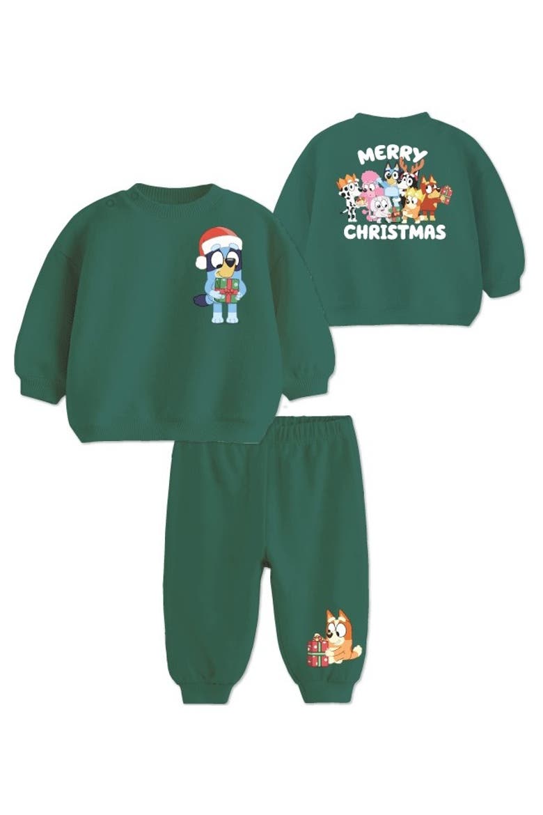 2-Piece Fleece Sweatshirt and Pants Set, Alternate, color, Dark Green Bluey