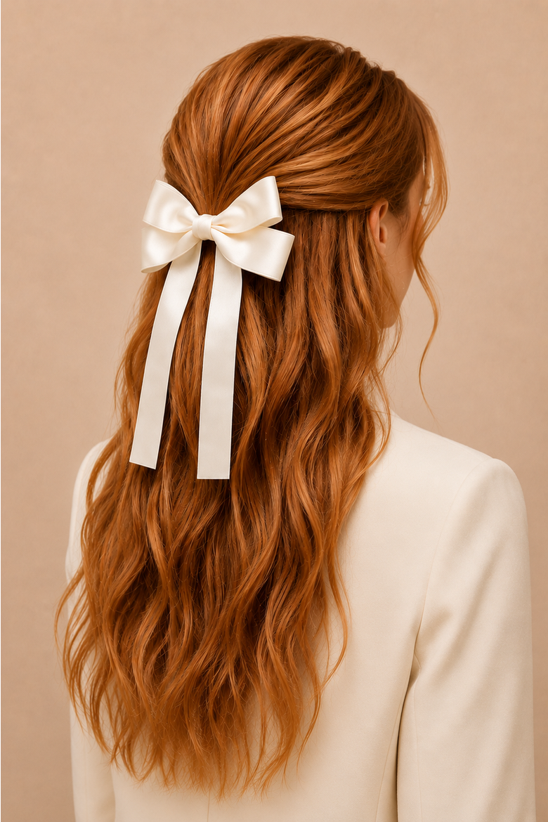 Classic Long Ribbon Bow Clip Gift Set with Tin Case, Alternate, color, Ivory