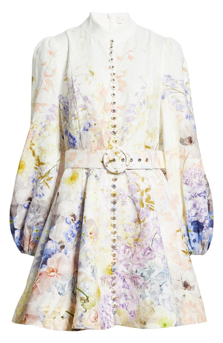 Zimmermann Rhythmic Floral Long Sleeve Linen Minidress, Alternate, color, 