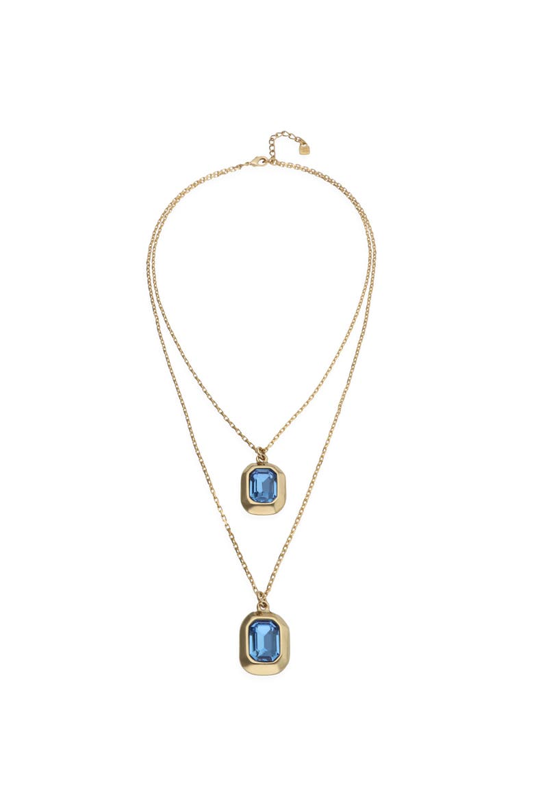 Double-Layer Gold-Tone Necklace with Blue Crystals, Alternate, color, Gold