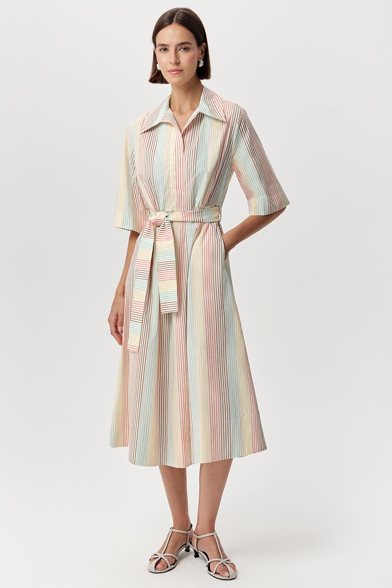 Keitha Belted Striped Midi Dress, Alternate, color, Multi Color