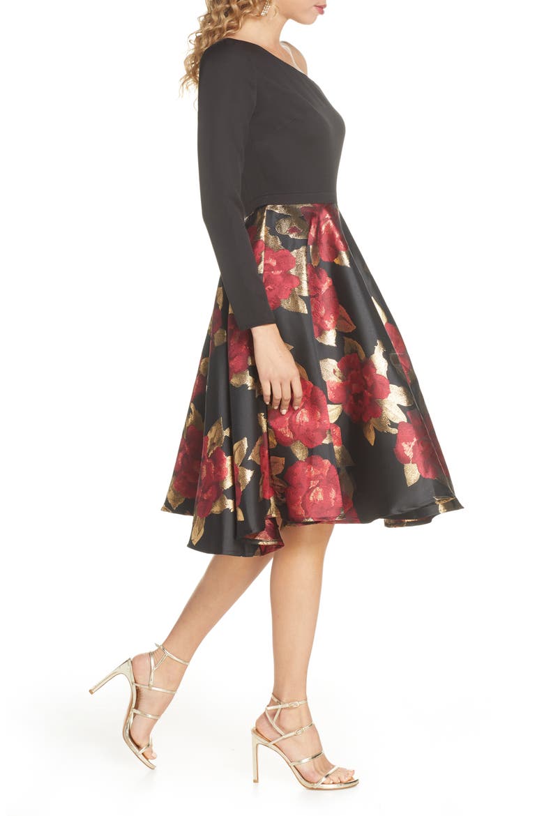 Roslin One-Shoulder Jacquard Cocktail Dress, Alternate, color, BLACK