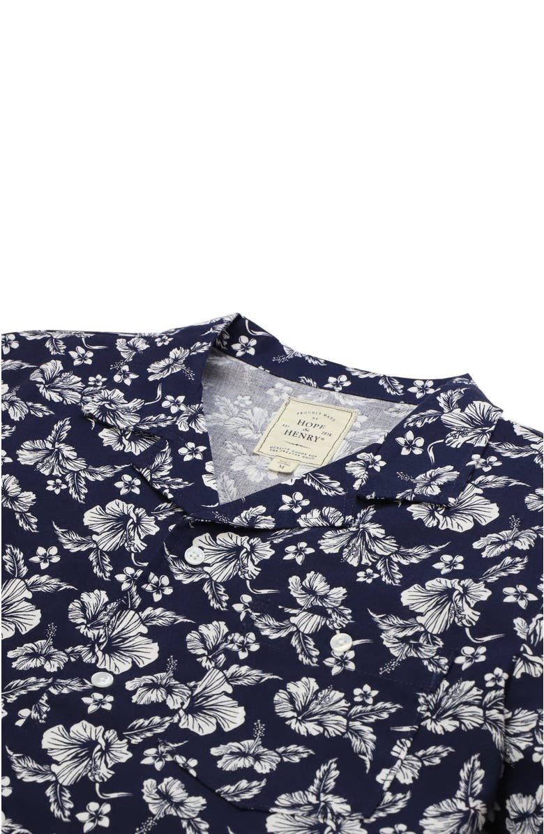 Hope & Henry Men's Linen Short Sleeve Camp Shirt, Alternate, color, Navy Hibiscus Linen