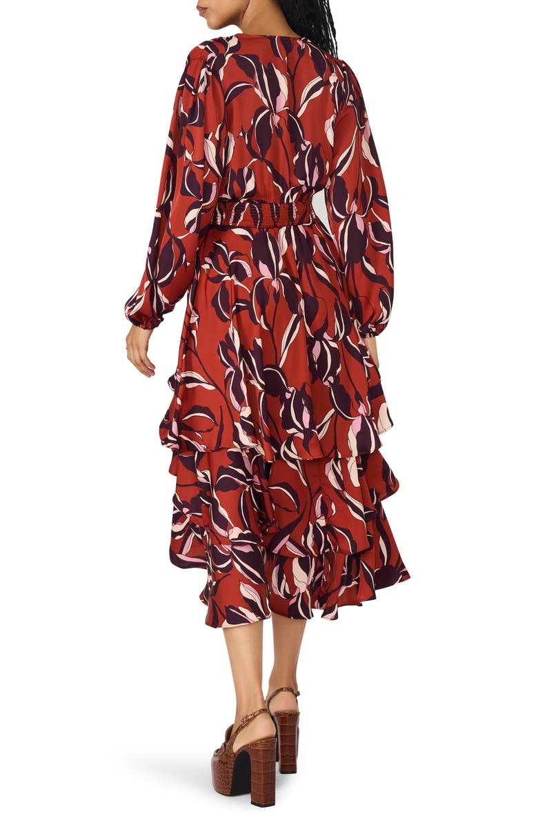 Steve Madden Bei Floral Long Sleeve Tiered High-Low Dress, Alternate, color, Duberry