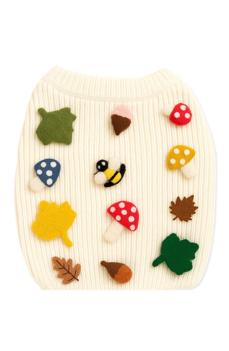 Found My Animal Fall Leaves 3D Icon Rib Dog Sweater, Alternate, color, Cream