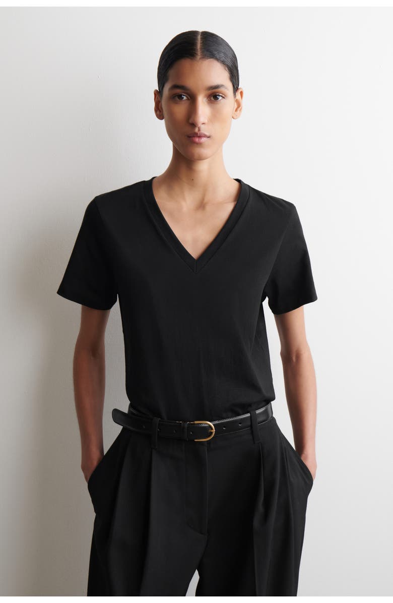 COS Cotton V-Neck T-Shirt, Main, color, Black