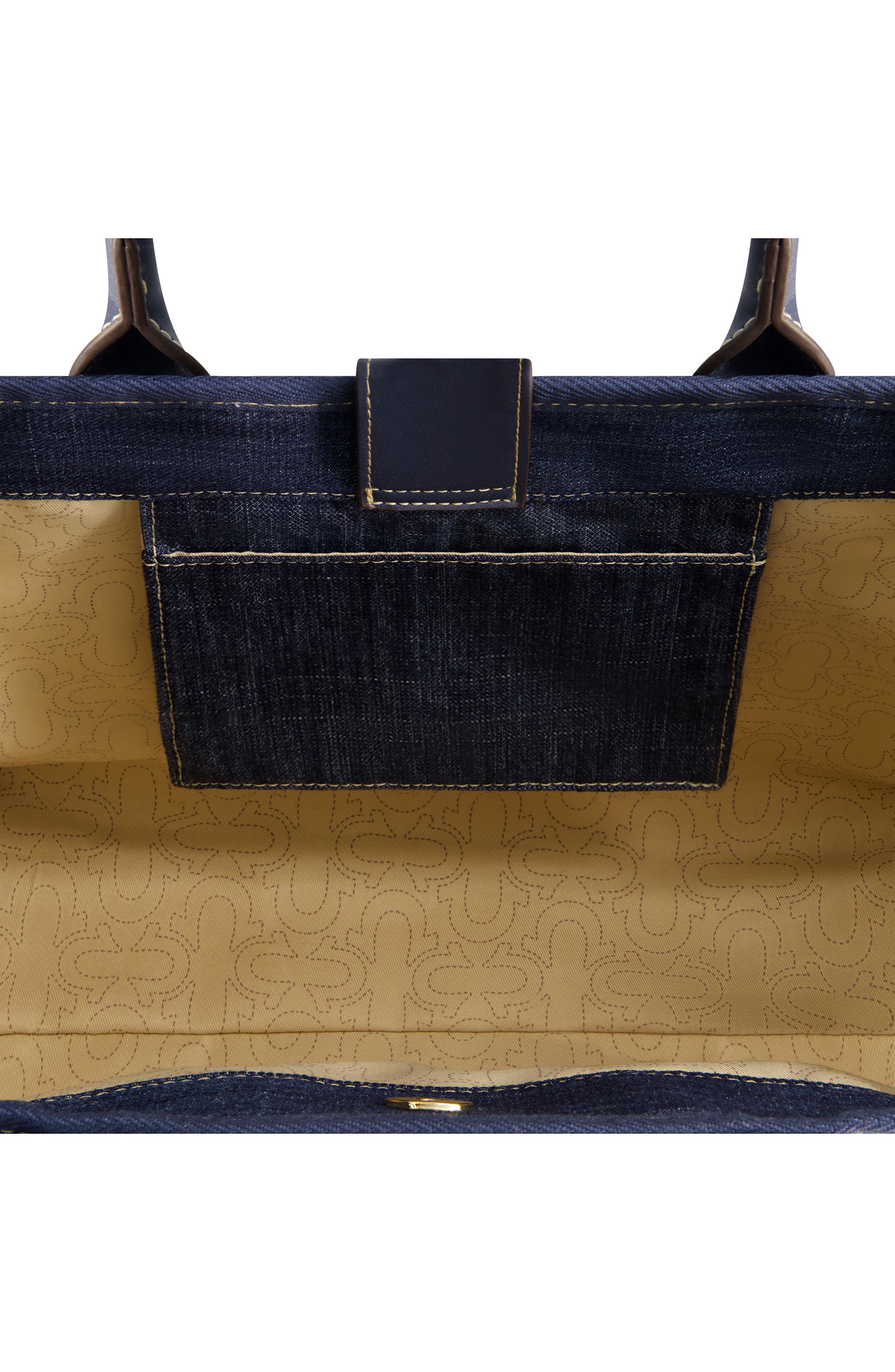 USPA ACCESSORIES Buddha Pocket Denim Tote Bag, Alternate, color, Dark Denim