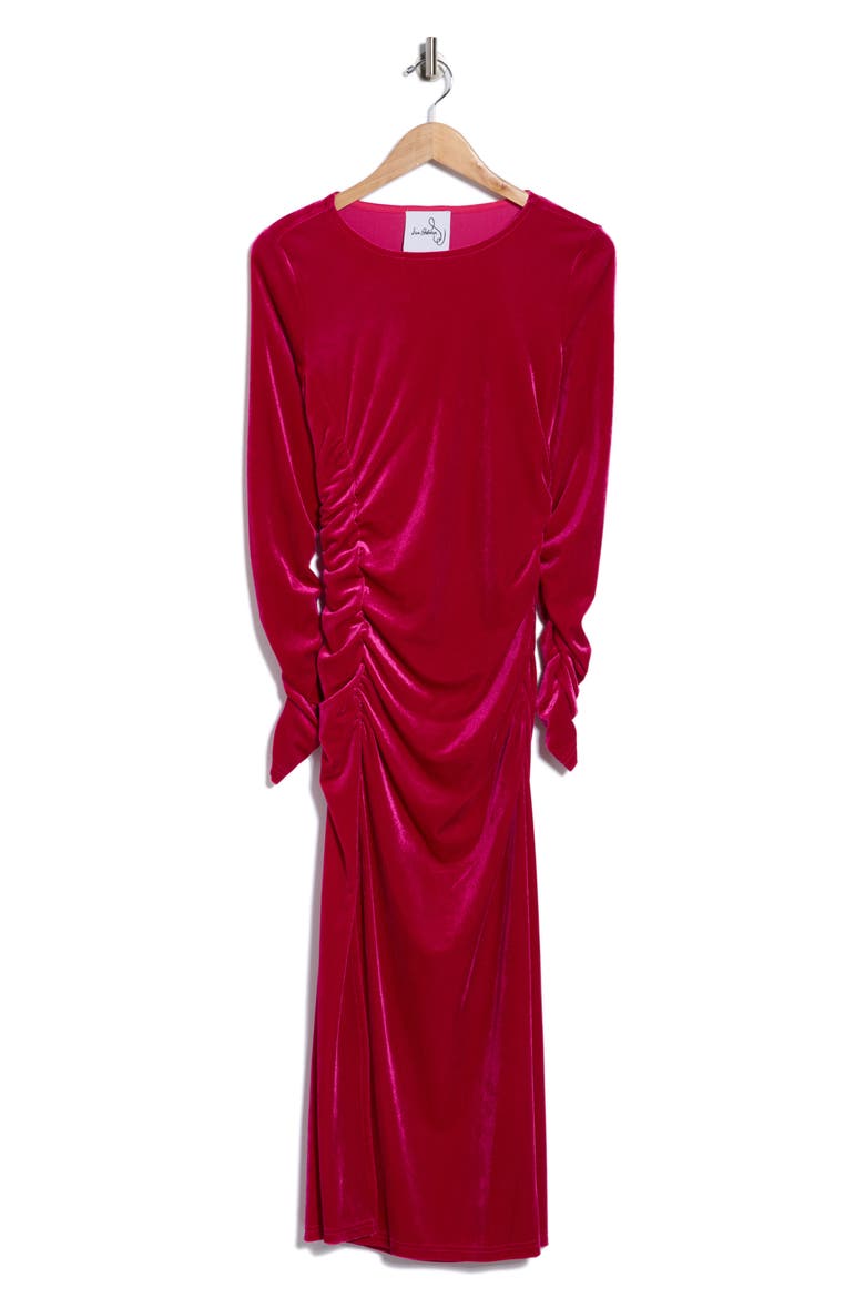 Velvet Long Sleeve Bodycon Midi Dress, Alternate, color, DARK PINK