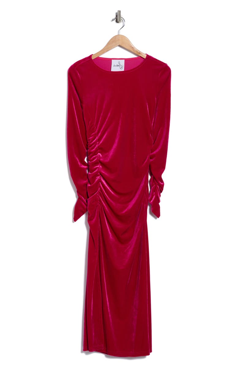 Sam Edelman Velvet Long Sleeve Bodycon Midi Dress, Alternate, color, Dark Pink