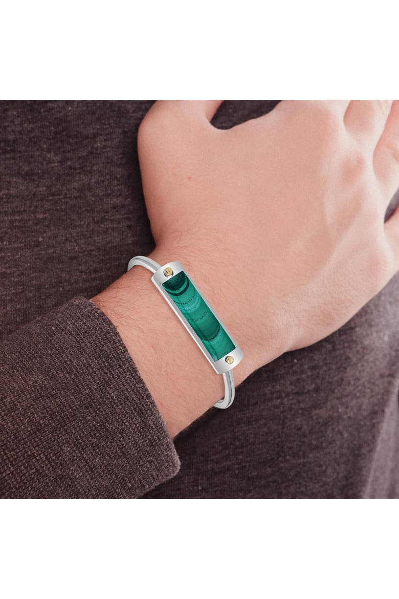 Big ID Malachite Sterling Silver Men Cuff Bracelet, Alternate, color, Silver