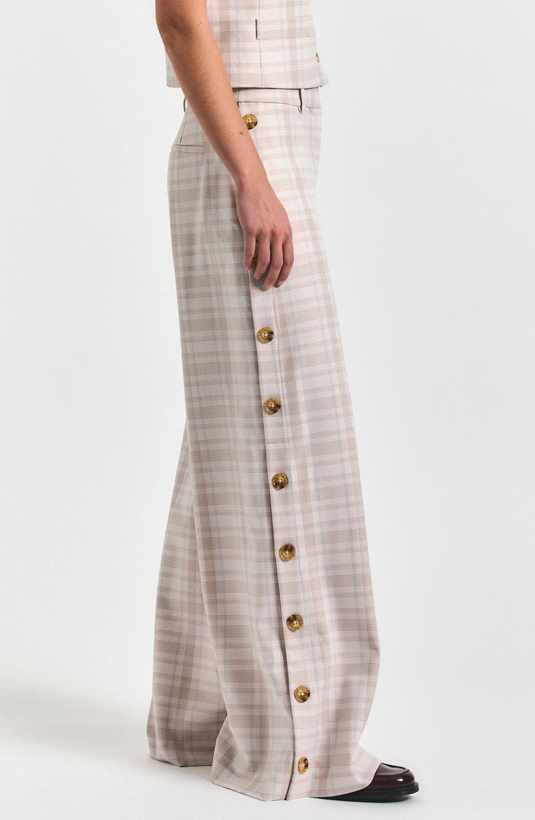 Derek Lam 10 Crosby Carter Button Wide Leg Pants, Alternate, color, Taupe/ Blue Plaid