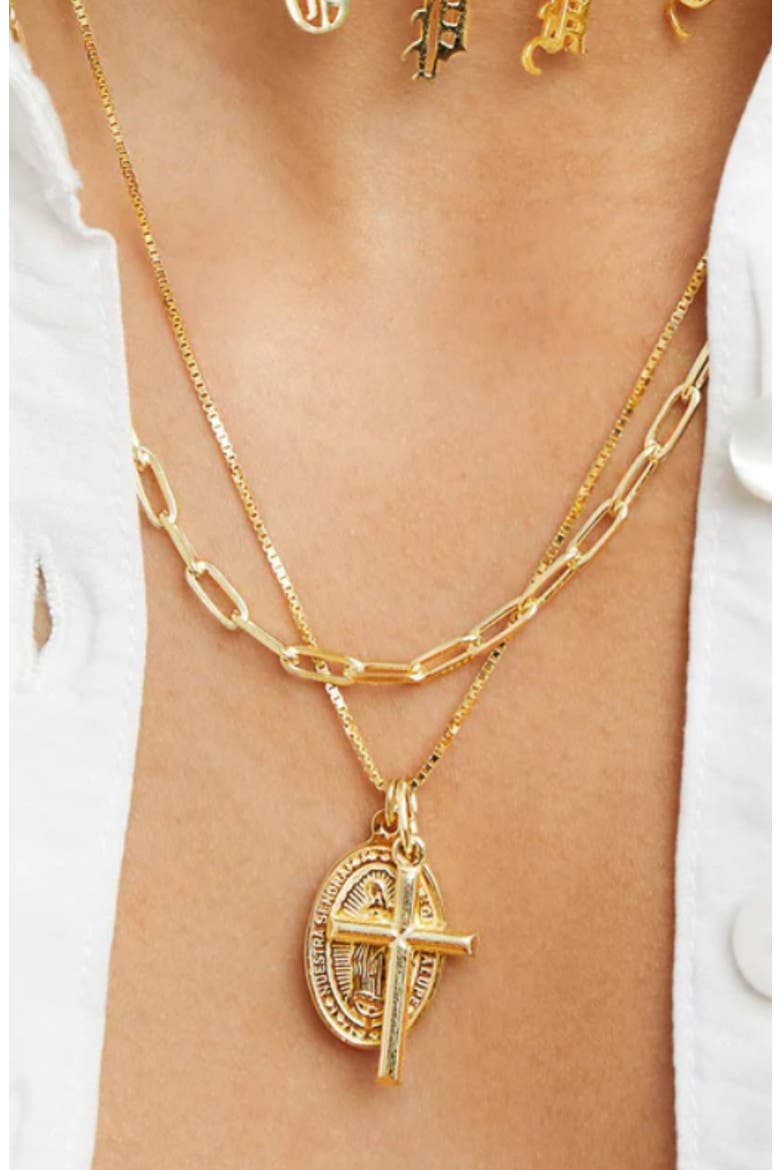 The Guadalupe Cross Pendant Necklace, Alternate, color, GOLD