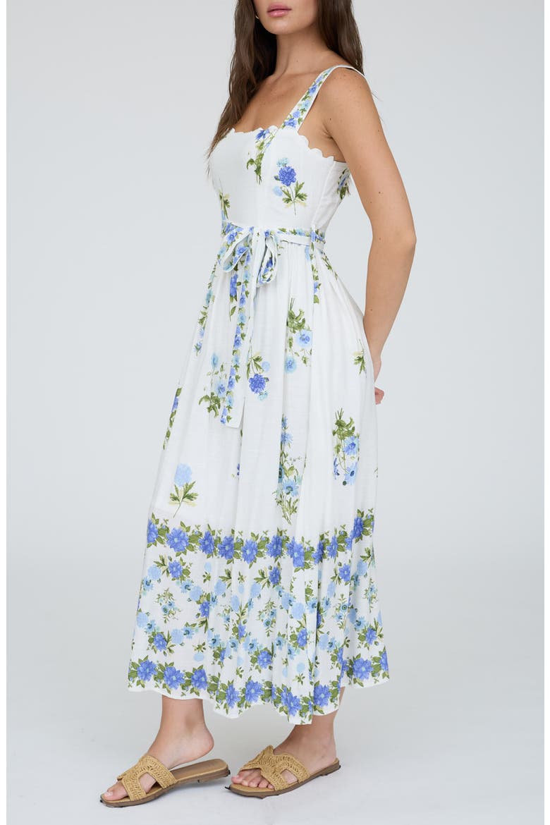 Belted Floral Scallop Edge Midi Dress, Alternate, color, BLUE MULTI