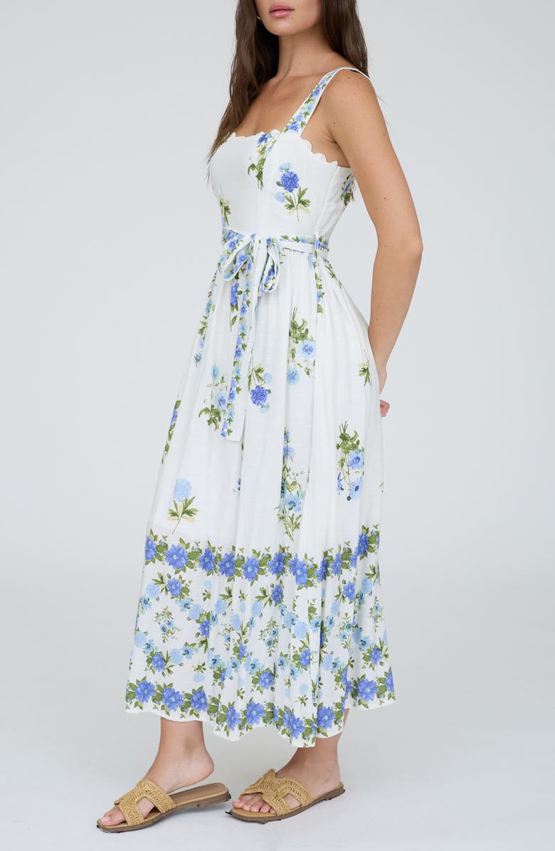 Blu Pepper Belted Floral Scallop Edge Midi Dress, Alternate, color, Blue Multi
