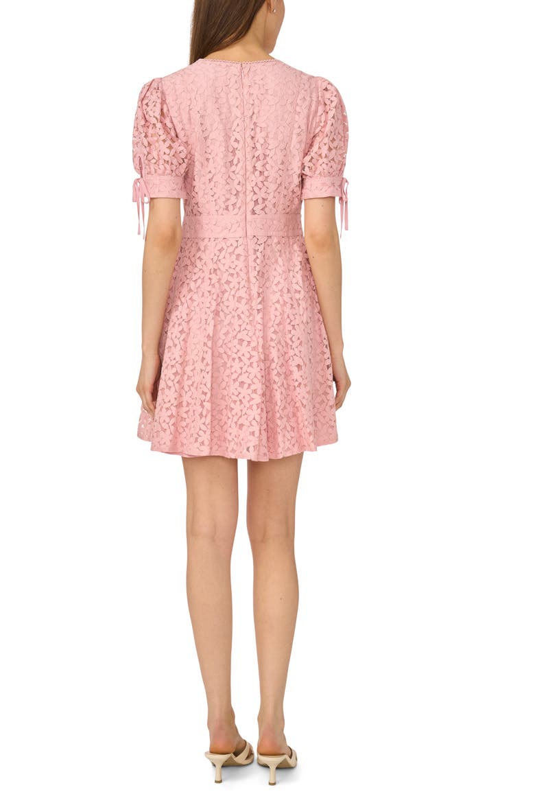 frame inset lace puff sleeve dress Puff-Sleeve Lace Dress