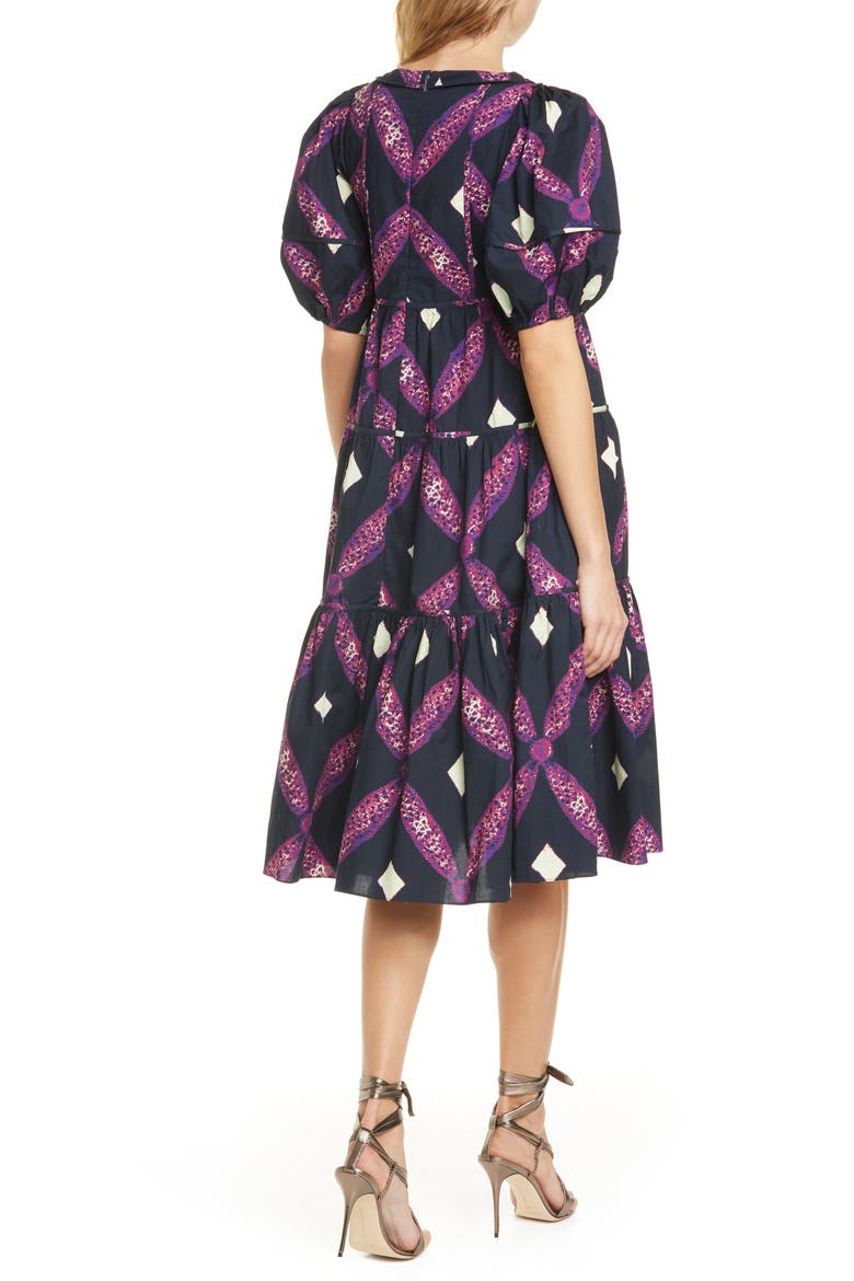 Nora Puff Sleeve Midi Dress, Alternate, color, PLUM