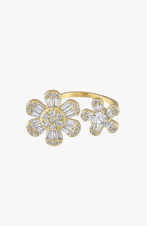 Ben Oni Pave And Baguette Cz Flower Ring