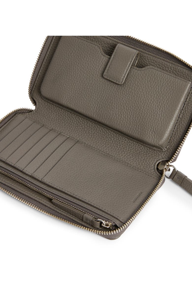 AllSaints Fetch Leather Phone Wristlet, Alternate, color, Storm Grey