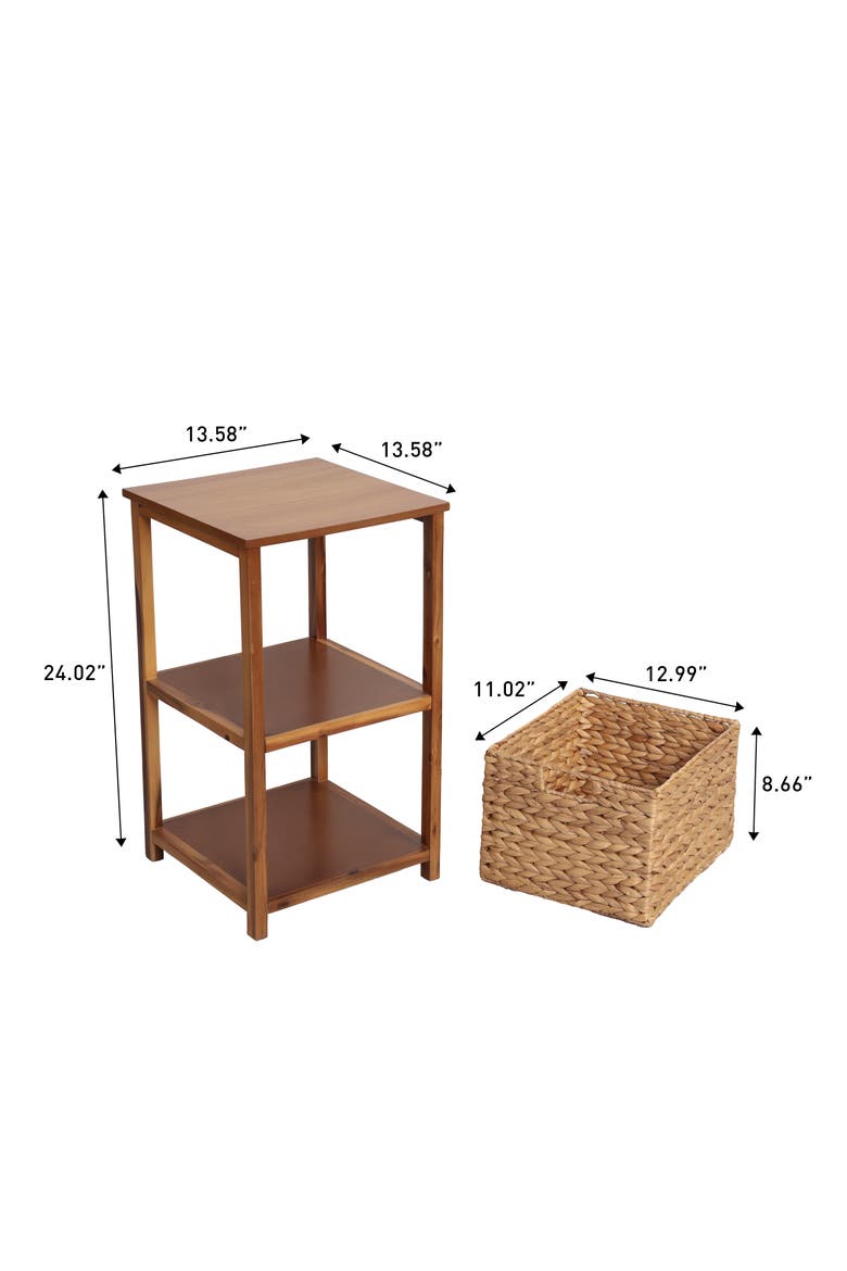 Cohen Coastal Bohemian Handcrafted Acacia Wood 2-Tier Storage Cabinet with 1 Water Hyacinth Woven Basket, Alternate, color, Natural