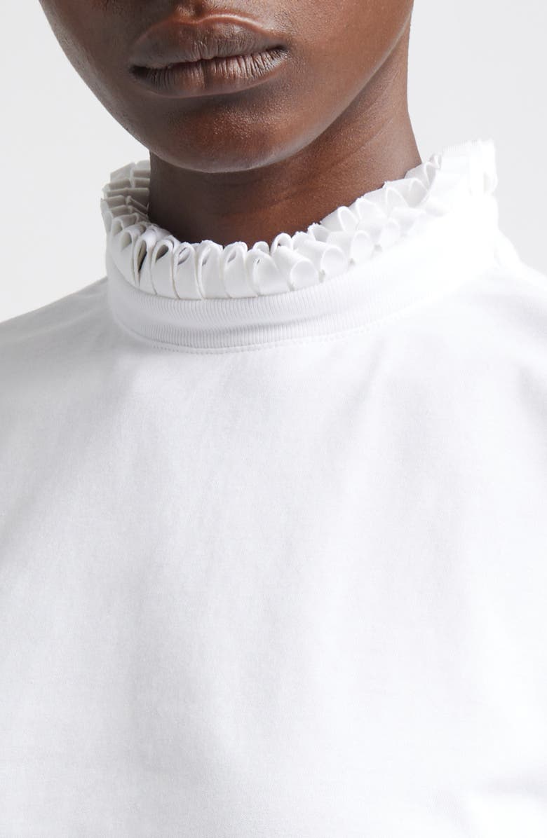 Alaïa Ribbon Collar Crop T-Shirt, Alternate, color, Blanc