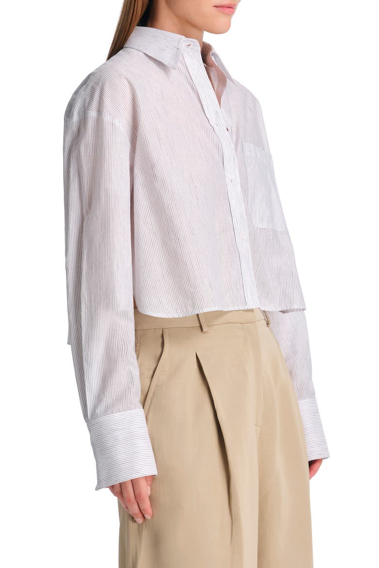 Little Big Joe Stripe Cotton & Linen Crop Button-Up Shirt, Alternate, color, WHITE/ CHARCOAL