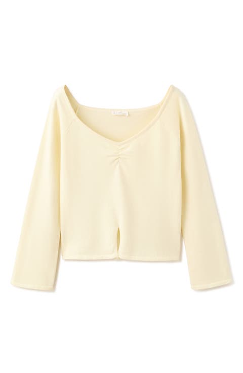 Ruched Neck Cotton Sweater