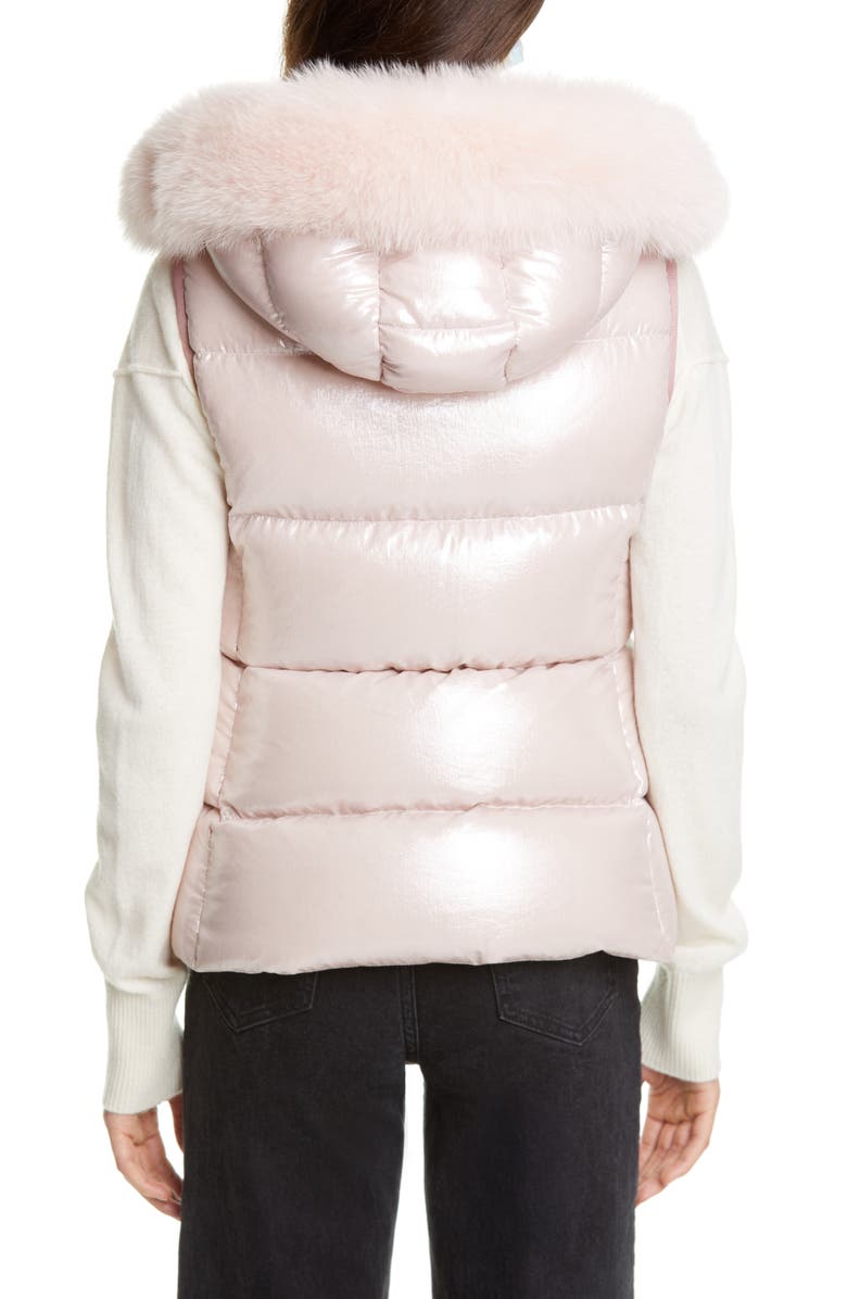 Moncler Balabio Metallic Down Puffer Hooded Vest with Removable Genuine Blue Fox Fur Trim, Alternate, color, 
