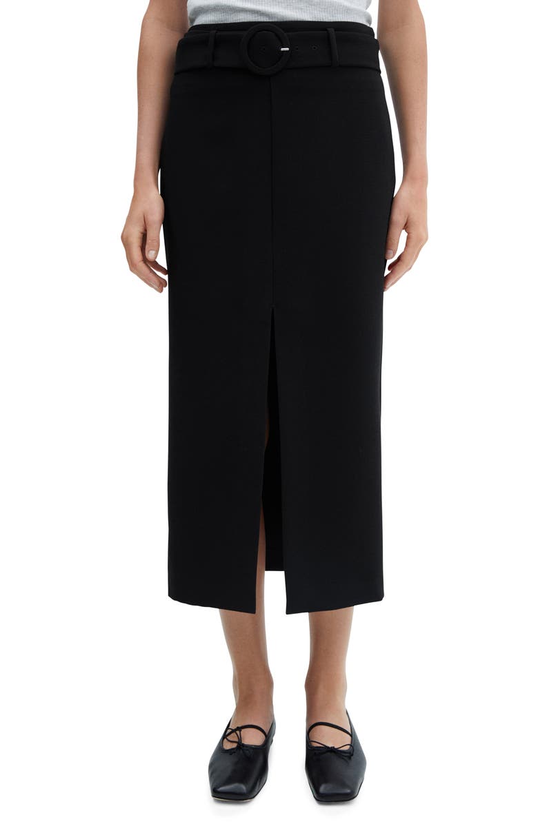MANGO Belted Front Slit Midi Skirt, Main, color, 